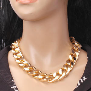 Collar de cadena gruesa estilo europeo-americano, de aleación de zinc, color dorado, para fiesta, cadena corta para clavícula, estilo INS moderno para mujer - Product Image 2