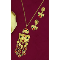 El conjunto de colgantes de Joyería Árabe chapados en oro incluye pendientes, collar, cadena para mujer, colgantes de moda de Dubái indio elegante