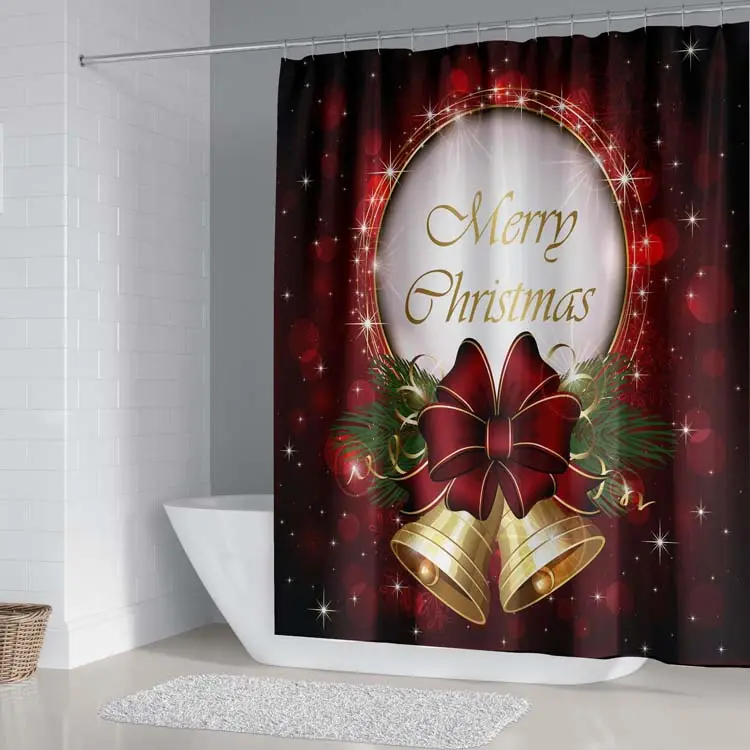 Custom Fashion Polyester 3d Printed Waterproof Fabric Christmas Bathroom 4 Pcs Set Shower Curtain for Bathroom