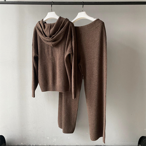 Jxwatcher Casual Two Pieces Wide Leg Pants Ladies Hooded Sweater <strong>Coat</strong> Fall <strong>Winter</strong> Custom Wool Knit Pants Sweaters <strong>Sets</strong> for Woman - Product Image 6