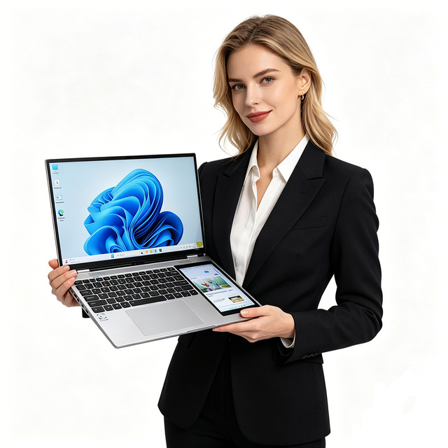 OEM New Cheap Dual Display 15.6 Inch+7 Inch Touch Screen Face ID Recognition Aluminum Laptop for School Business Office Notebook