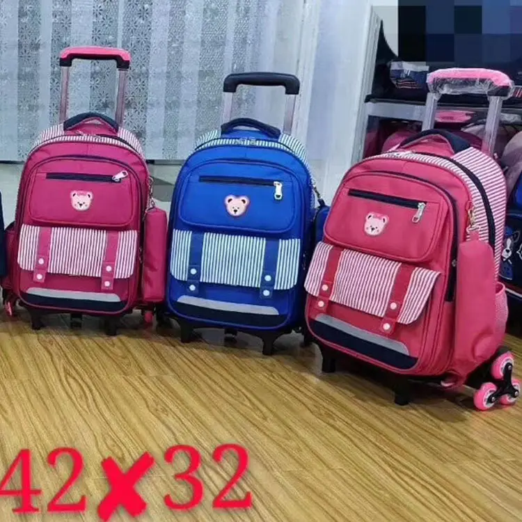 Bolsa de equipaje rodante para niños, mochila escolar con carrito para niñas, bolsa de libros para niños, estuche para lápices, 2 uds.