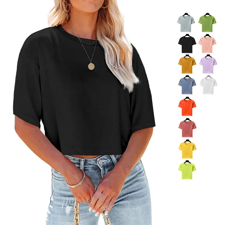 Haute qualité multicolore à la mode douceur Polyester Gym plaine femmes vêtements court T-Shirt blanc T-Shirt impression personnalisée