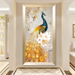 Arte Murale Moderna Decorazione Casa Dipinto Fai-da-Te <span class=keywords><strong>Pavone</strong></span> Dorato Pittura Diamante - Product Image 3