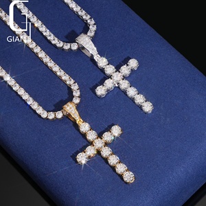 Gudang Stok Lokal AS Perhiasan Hip Hop Berlapis Emas S925 Sterling <span class=keywords><strong>Silver</strong></span> Liontin Salib Moissanite - Product Image 5