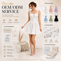 Robe d'été plissée sans manches respirante décontractée pour femme, mini-robe en coton à pois taille empire pour les vacances, vente en gros