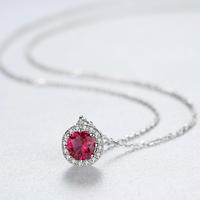 Collar de Plata 925 con Piedra de Rubí, Joyería Simple Personalizada con Diamantes para Mujer