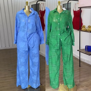 Latest Design Women's Solid Casual 2025 Summer New Sweet Fresh Lapel Pocket Long Sleeve Shirt High Waist Straight <b>Pants</b> - Product Image 2