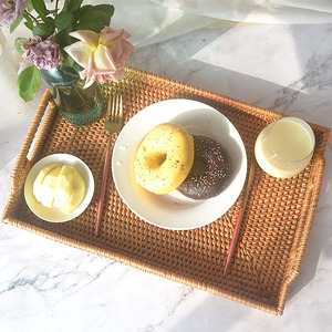 camiseta ser amable rústico gran Rectangular Hotel restaurante jardín antideslizante de mimbre desayuno bandeja de servir comida - Product Image 3