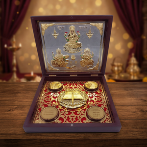 Juego de Regalo Religioso Hindú de Lujo Hecho a Mano, Ídolos de Lakshmi, Saraswati y Ganesh Tallados y Bañados en Oro, Ecológicos, para Bodas - Product Image 3