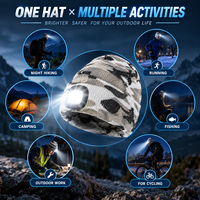 Bonnet LED camouflage blanc et gris en acrylique tricoté, casquette d'hiver à quatre lumières, trois modes de luminosité, rechargeable par USB, pour la randonnée et la course à pied