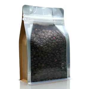 Eco Friendly Ziplock Flat Bottom Pouch Packaging 100% Compostable Biodegradable Kraft Paper Coffee Bags Wholesale