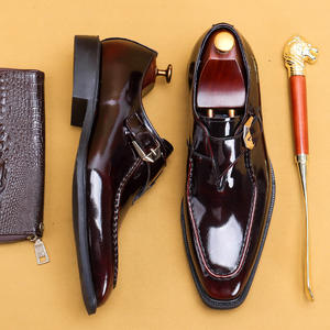 Zapatos formales de negocios con punta cuadrada y hebilla de estilo británico para hombres, cuero genuino, pintado, acabado brillante, zapatos Casuales - Product Image 5