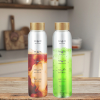 Hotsale Botol Air Kaca Borosilikat 580Ml, Spidol Waktu Tutup Bambu Peralatan Minum Desain Baru