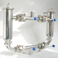 DN50 Tri Clamp Sanitaire En Acier Inoxydable SS304 Tuyau Ligne Duplex Filtre À Jus Avec Manomètre Et Vanne D'échantillonnage