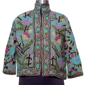 Women's Handmade Short Multicolored Suzani Knitted <b>Quilted</b> Stripe Eco-Friendly Breathable Reversible Autumn Winter <b>Jacket</b> Free - Product Image 1