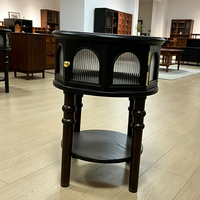 Table d'appoint ronde rétro française avec rangement, table d'appoint en bois noir