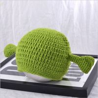 Nouveau 3D longues oreilles Crochet monstre Shrek hiver vert fête drôle à la main tricoté bonnet chapeau Skullies casquette