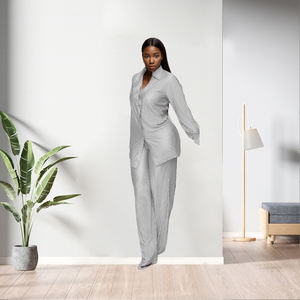 New Design Casual Solid Color Long Sleeve Shirt Two Piece <b>Pants</b> Set Women Fashion - Product Image 3