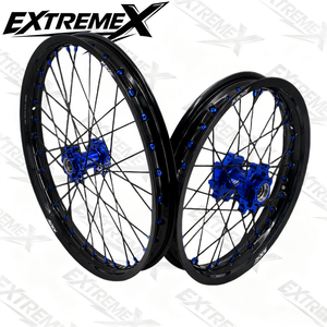 Ensemble de roues à rayons tout-terrain <span class=keywords><strong>KKE</strong></span> 19/16 pouces, 1.6x19 avant, 1.85x16 arrière, moyeux CNC bleus pour Surron Light Bee - Product Image 4