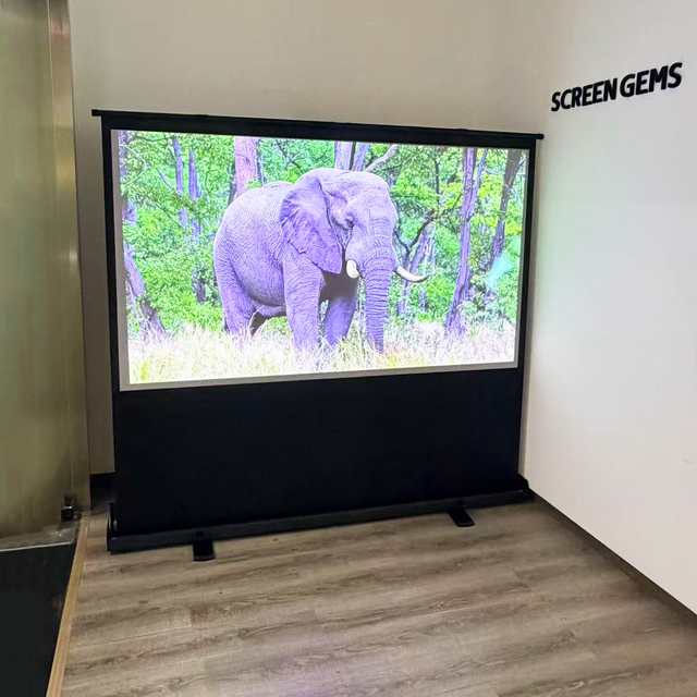 High Quality Pull up Manual Floor Rising Screen Portable Manual Floor Screen 100inch 16:9 Manual 4K 3D Pull Rod Screen