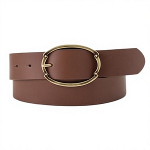 Ceinture décontractée en cuir véritable marron avec boucle ovale en cuivre, fermeture à ardillon durable, couleur unie, style homme - Product Image 2