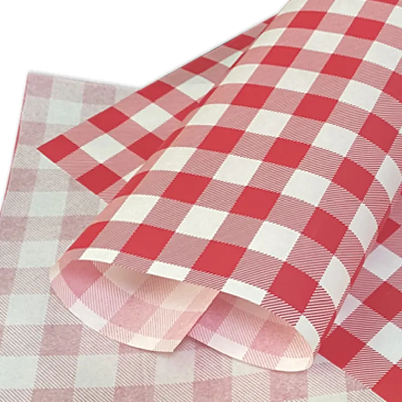 Mantequilla de tira impresa roja impermeable ecológica Pop Up Deli Wax Burger Wrapping hoja de papel para hornear