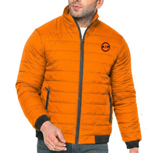 Veste matelassée pour homme, couleur unie, col montant, fermeture éclair sur le devant, logo, coupe-vent, vêtements d'hiver décontractés - Product Image 5