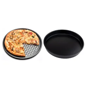 AOLIJUE patates kızartması tepsi 2 parça yuvarlak karbon çelik yapışmaz Pizza kalıp derin bulaşık delikli Pizza tava ev mutfak