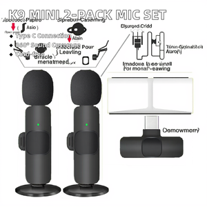 K9 Mini Dynamic Type C Phone Lavalier Micrófono 2-Pack Inalámbrico Omnidireccional Micrófono de solapa de plástico para teléfonos inteligentes en vivo - Product Image 2