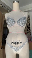 Tenue de danse exotique sexy et brillante pour femmes, avec des paillettes et des perles, pour boîte de nuit, tenue de club, bikini, maillot de bain, soutien-gorge + culotte, costume