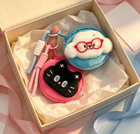 En gros, mini pochette de rangement à fermeture éclair et porte-monnaie en peluche, motif animal de dessin animé mignon, avec porte-clés et cordon tressé, pour breloque de sac et cadeau