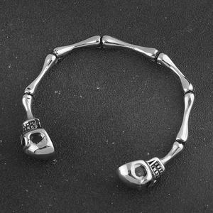 Bracelets manchette en acier inoxydable pour femmes, motif tête de mort squelette, en gros, bracelets joncs argentés tendance - Product Image 2