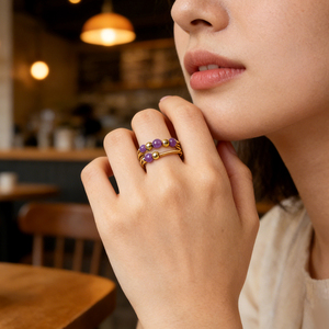 แหวนลูกปัดคริสตัลปรับขนาดได้ประดับด้วยลูกปัดอเมทิสต์ทำมือจาก New Chuse Jewelry ปี 2026 สำหรับเป็นของที่ระลึก - Product Image 5