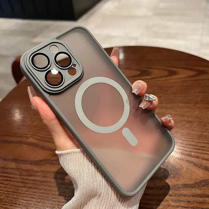 Luxus Titan grau transparent mattiert magnetisch kabelloses ladegerät Telefonhülle für iPhone 15 14 13 12 11 Pro Max stoßfeste Abdeckung