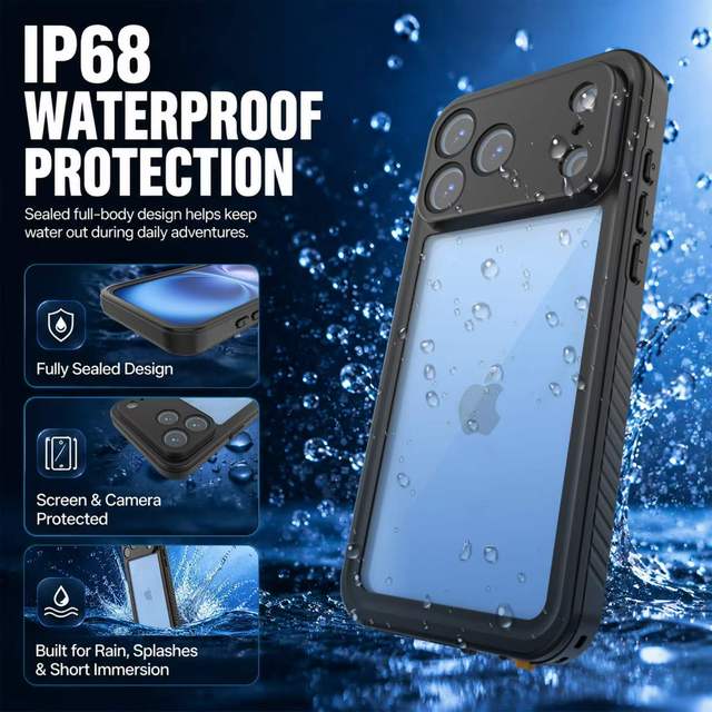 IP68 Waterproof Phone Case for iPhone 18 Pro Max Full Body Shockproof Protective Cover Precise Cutouts Built in Screen Protector
