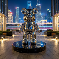 Statue d'ours violent grandeur nature personnalisée pour la décoration artistique de la maison, sculpture en acier inoxydable poli miroir
