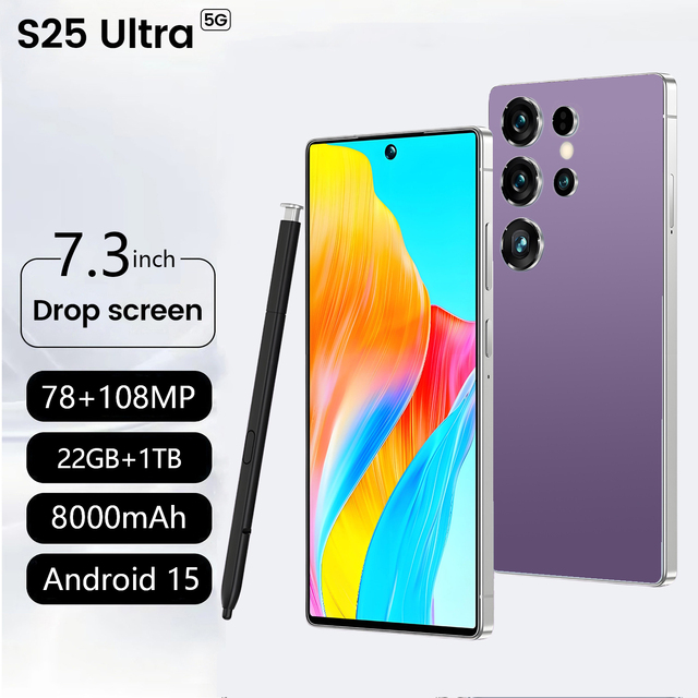 New High-Configuration S25 Ultra Deca Core Snapdragon 8gen4 144Hz 7.3 Inch 22+1TB 4G 5G Android 15 Smartphone 108MP Rear Camera