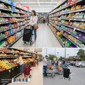 Carrito de Compras de Aluminio de 39 Pulgadas para Supermercado, con Asiento, Bolsillo, Plegable, Superficie de PU, Modelo 75281A, 4 Piezas/Caja - Product Image 5