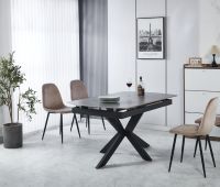 Mesa de Comedor Extensible Gris Moderna con Diseño Elegante y Patas Estables para Uso en el Hogar, Hotel y Oficina