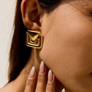 <b>Stud</b> <b>Earrings</b> Geometric U Shape 18K Gold Stainless Steel Fashion Jewelry - Product Image 3