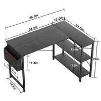 Bureau d'ordinateur moderne en bois en forme de L avec étagères ouvertes, petit poste de travail pour bureau à domicile, rangement d'angle réversible, support pour sac et crochet pour casque