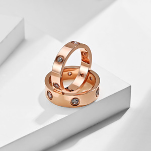 Unisex Wedding <b>Rings</b> <b>Titanium</b> Steel Diamond Bezel Setting Everyday Wear Jewelry K-R469 - Product Image 3