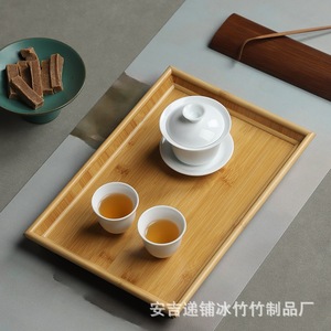 Bandeja de Té de Bambú Rectangular con Superficie de Ratán, Bandeja para Preparación de Té Kung Fu, Resistente al Calor, para Té de la Tarde - Product Image 2