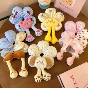 Grazioso elastico <span class=keywords><strong>per</strong></span> capelli con fiore in spugna di cotone PP a pois, fatto a mano, accessorio <span class=keywords><strong>per</strong></span> chignon da ragazza - Product Image 2