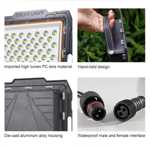 ไฟส่องสว่างกลางแจ้ง 100w 200w 500w 400w กันน้ำ IP65 แบบพกพา พร้อมรีโมทคอนโทรล 300w ไฟส่องแบบโซลาร์ LED พร้อมเซ็นเซอร์ตรวจจับความเคลื่อนไหว - Product Image 5