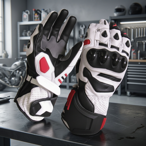 Gants de moto pour homme en cuir de vachette Analene véritable noir et blanc, paume résistante à l'abrasion, qualité A, marque personnalisée - Product Image 2