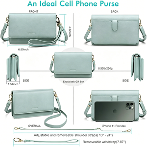 Petit sac à bandoulière pour femme, porte-té<span class=keywords><strong>l</strong></span>éphone, portefeuille avec emplacements pour cartes RFID, 2 sangles, bracelet - Product Image 3