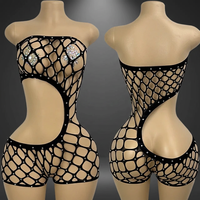 Tenue de danse exotique et de pole dance en résille brillante, avec haut tube à grandes mailles, sac banane et short moulant