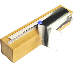 Sturdy and Reusable Bamboo Wood Plastic <strong>Cling</strong> Wrap <strong>Dispenser</strong> With Slide Cutter Also for 12 Inch Aluminum Foil - Product Image 2